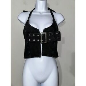 Ragged Priest Dolls Kill Rachel Buckle Halter Top Denim EUC Size 8 Black